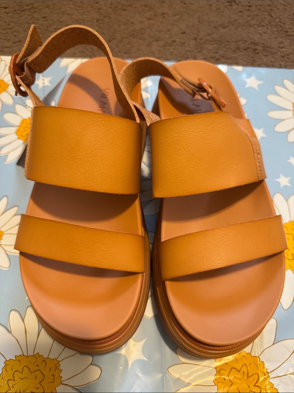 Tan Double-Strap Platform Sandals